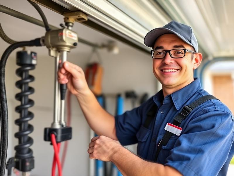 Zephyrhills Garage Doors technician inspecting garage door springs in professional uniform